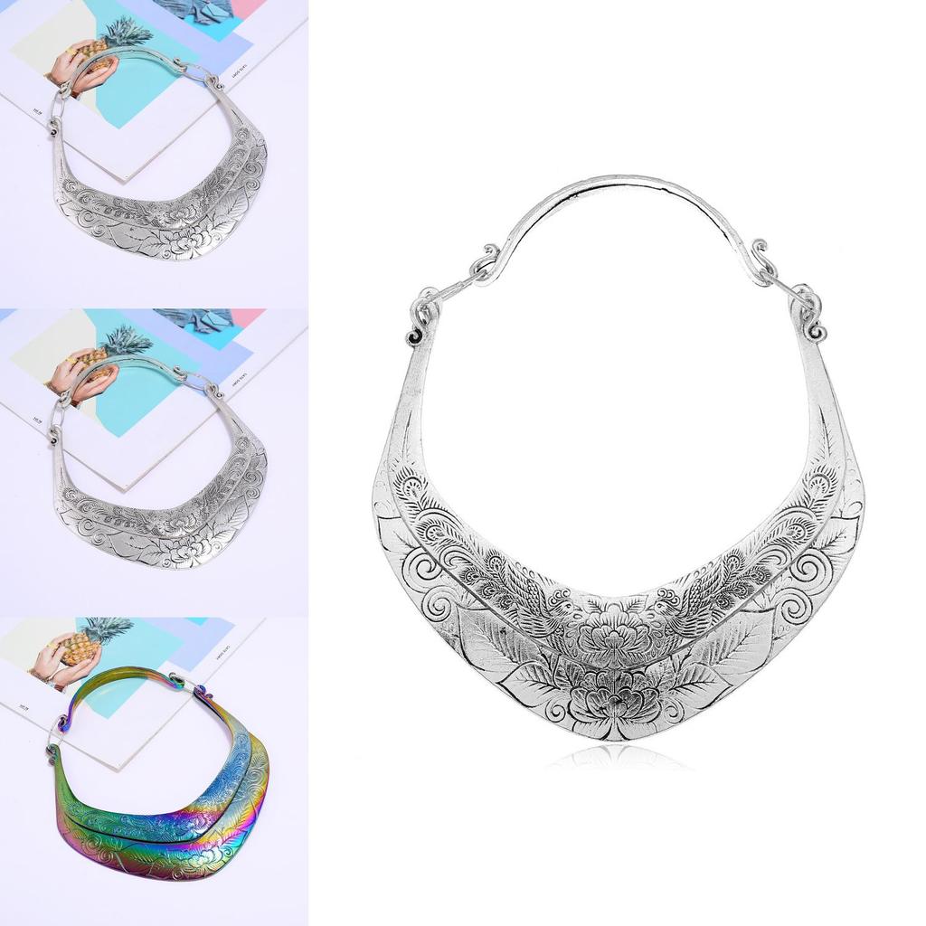 Ethnic Miao Dong Style Double Layer Alloy Necklace With Geometric Design For Gift Giving