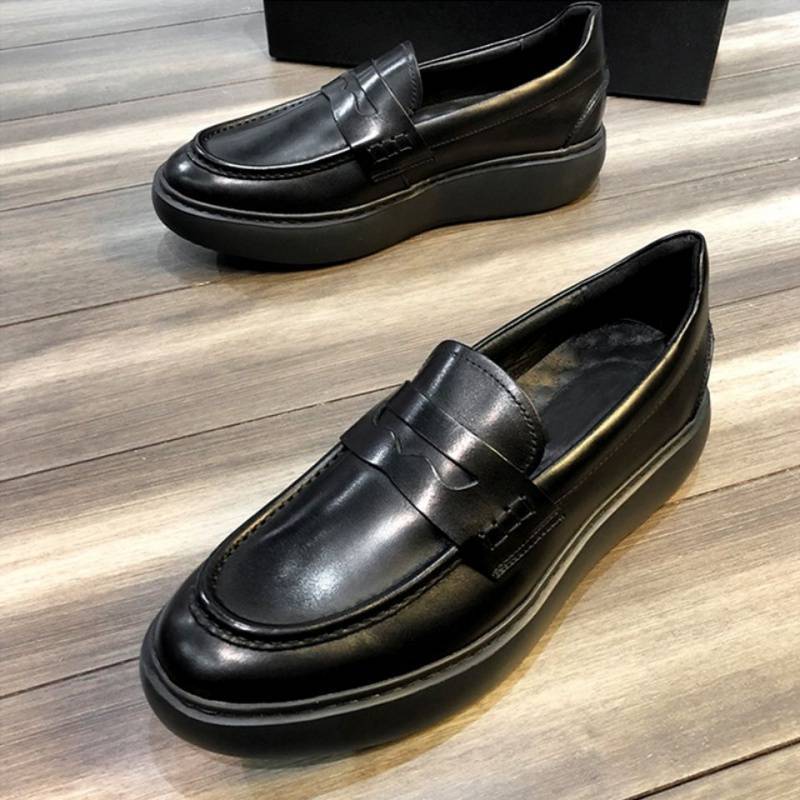 European King Foot Shoes Light Thick Sole Heightening Muffin Casual Cowhide Shoes Men'S One-Pedal Loafers