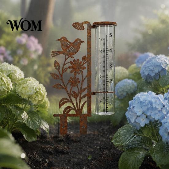 Regenmesser für Garten Außenbereich, 7,8 Zoll Messgeräte zur Niederschlagsmessung, Frostsicher Dekorativer Vogel und Blume Messgerät, Vintage Hof Dekoration Künstlerisch