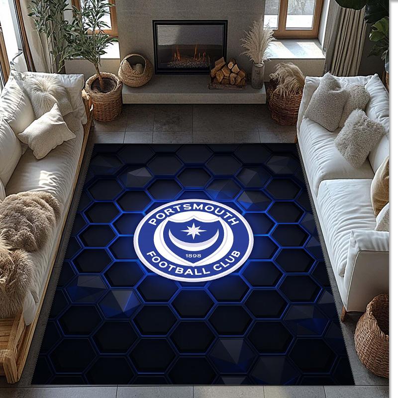 Tappeto Morbido Area Rug con Motivo Calcio Portsmouth FC Antiscivolo Tappeto per Pavimento Interno Tappetino Decorazione Sportiva per Camera da Letto
