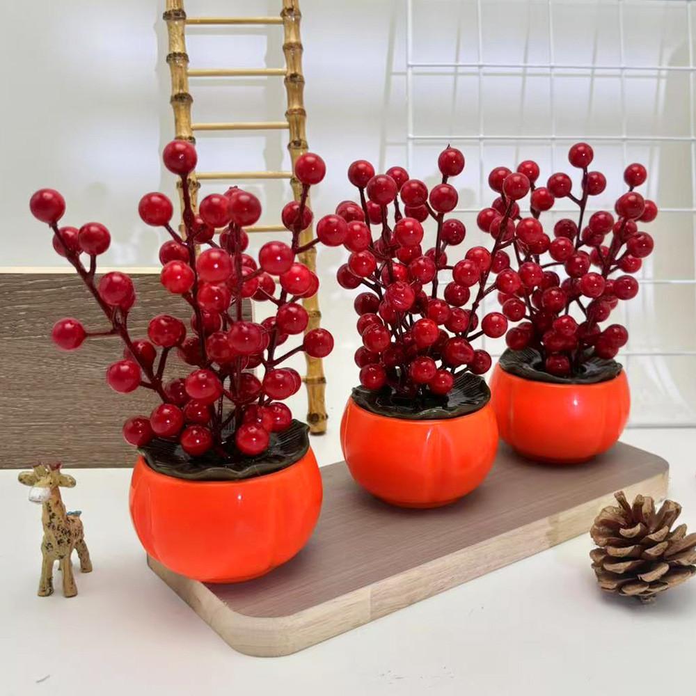 Persimmon Red Decorative Plant Foam Fruit Flowerpots For Housewarming Gifts