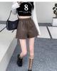 Women's PU Leather Bootcut A-Line Shorts, High-Waist Slimming, Wide Leg, Autumn/Winter 2023 Casual Wear.