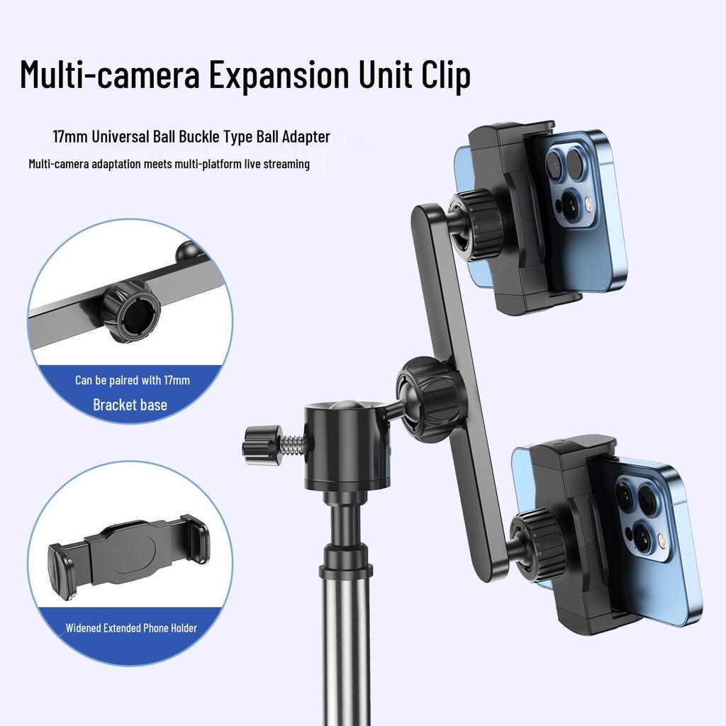 Dual-Camera Phone Holder: C21B Floor & Desktop Shooting Stand with 17mm Universal Ball Head