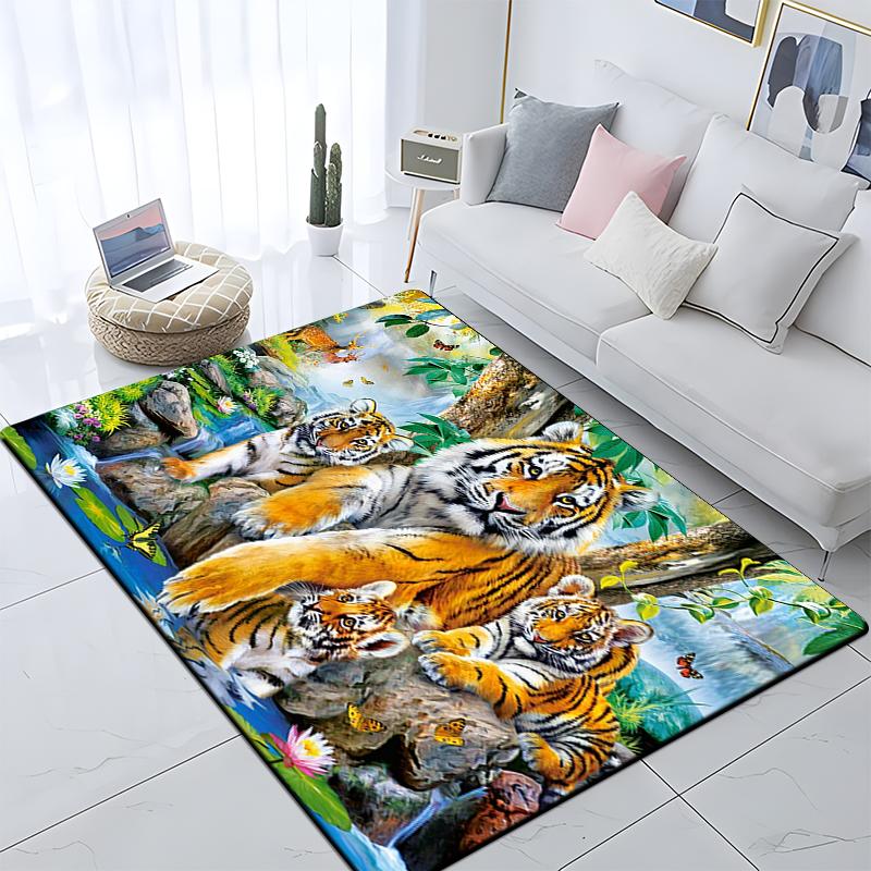 Animal Tiger Custom Picnic Mat Non Slip Carpet Living Room Mat Yoga Mat Home Decor Crawling Mat Carpet for Living Room Anime Rug