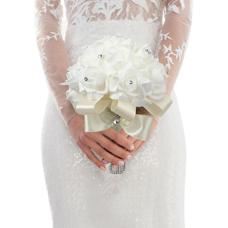 Hand Flower Toss Rose Wedding Pe Foam Simulation Bouquet Sparkling Rhinestone Jewelry Hand Flower Toss Bouquet Diamond