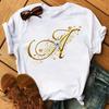 A letter combination Tshirt with a custom name suitable for short sleeved women's clothing with gold diamond letter font ABCDEF