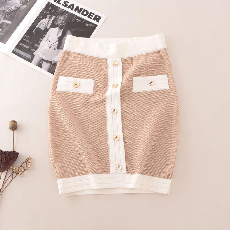 

Graceful Color Matching Sheath Short dress Foreign Trade Original Order Bright Silk Buttock Lifting Slimming Socialite Knitted Contrast Color Skirt Figure Color All yards