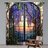 Set Of 2 Vibrant Stained Glass Wisteria Flower Printed Curtains Beautiful Home Decor Bedroom Bathroom Living Room Dining Curtain For Area Made