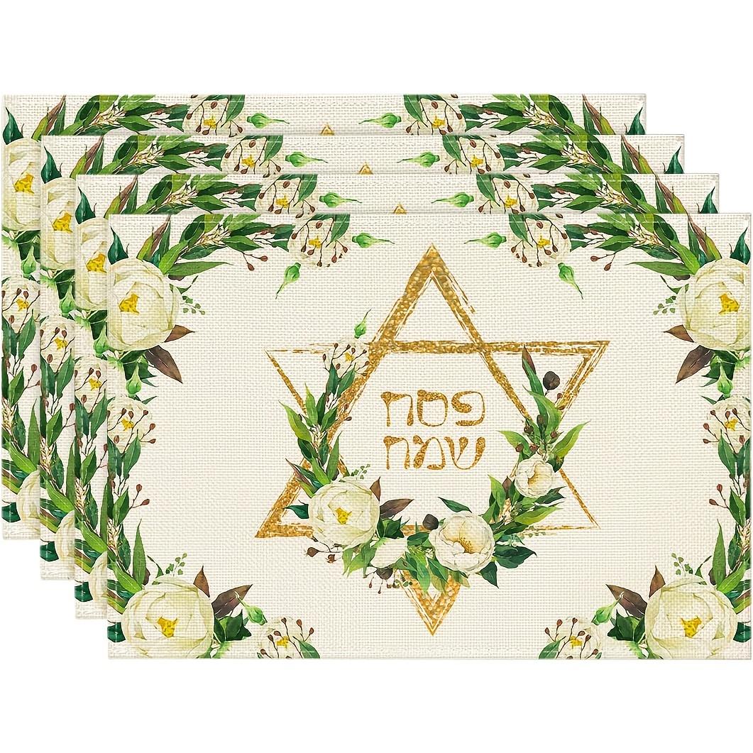 

4pcs, Hexagram Flowers Passover Placemats Set, Seasonal Table Mats for Party Kitchen Dining Decoration 12x18 Inch 30x45cm-4PC