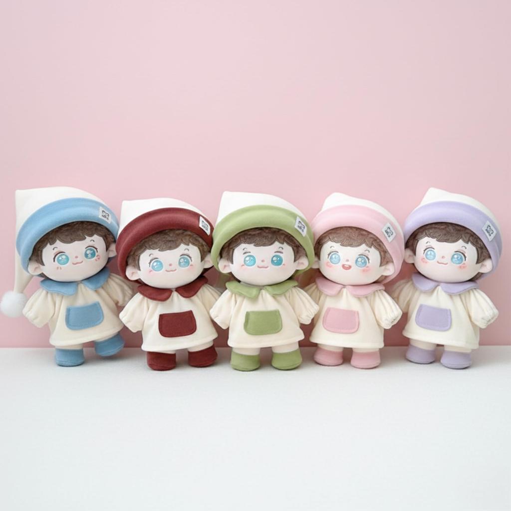 Pink Pajama Set and for 10cm Plush Kigurumi Otaku Doll Kpopdoll Costume (Hat, Dress, Shoes) Doll, Accessories, Activities, Mascot, [Used]