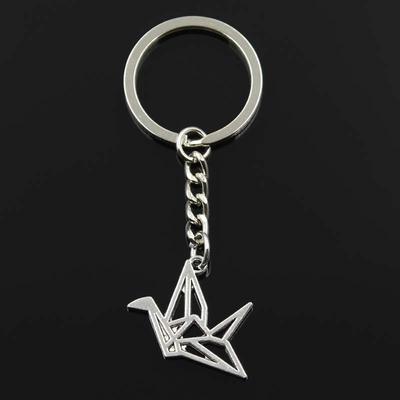 Fashion Origami Paper Cranes 23x29mm Pendant 30mm Key Ring Metal Chain Silver Color Men Car Gift Souvenirs Keychain