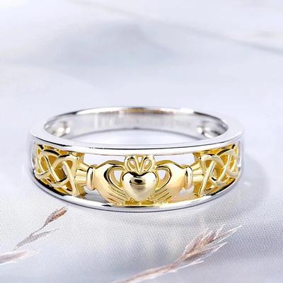 Huitan Unique Hand & Heart Design Two Tone Rings for Women Modern Fashion Finger-rings Daily Wear Party Statement  Bulk