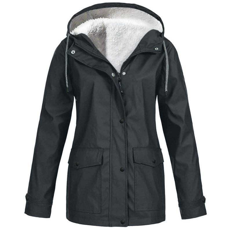 2026 Winter New Slim-fit Hardshell Jacket with Fleece Thickened Warm Women's Windproof Solid Color Coat