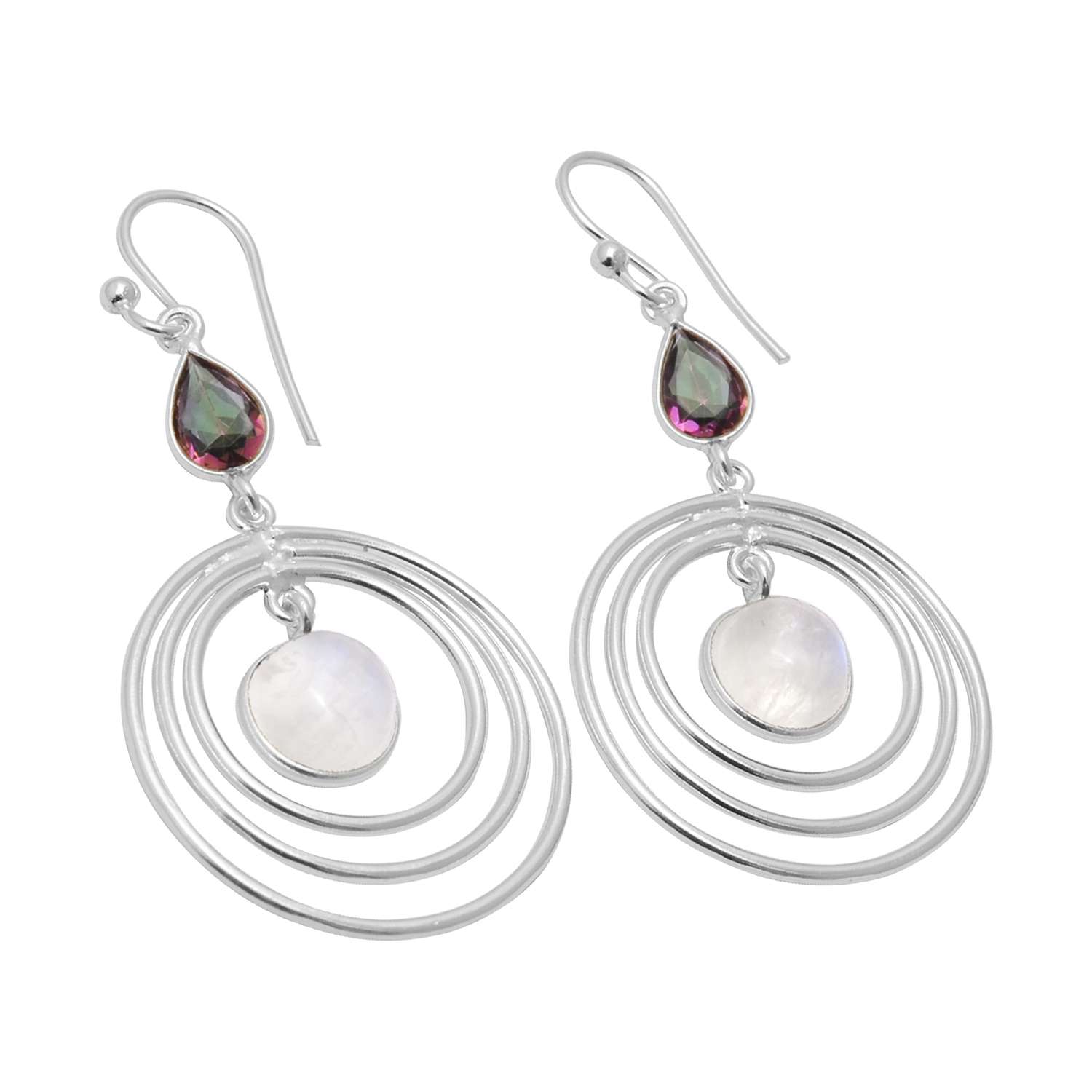 

Серьги с радужным лунным камнем, мистическим топазом и драгоценным камнем, твердые серьги из стерлингового серебра 925 пробы, серьги ручной работы, ювелирные изделия, подарок для женщин и девочек, E-2301