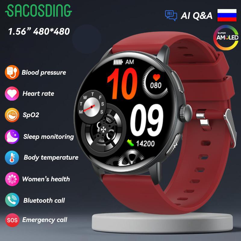 SACOSDING New +HRV High-end Health Watch Men Body analysis Heart rate SpO2 Health Tracker Bluetooth Call Smartwatchs