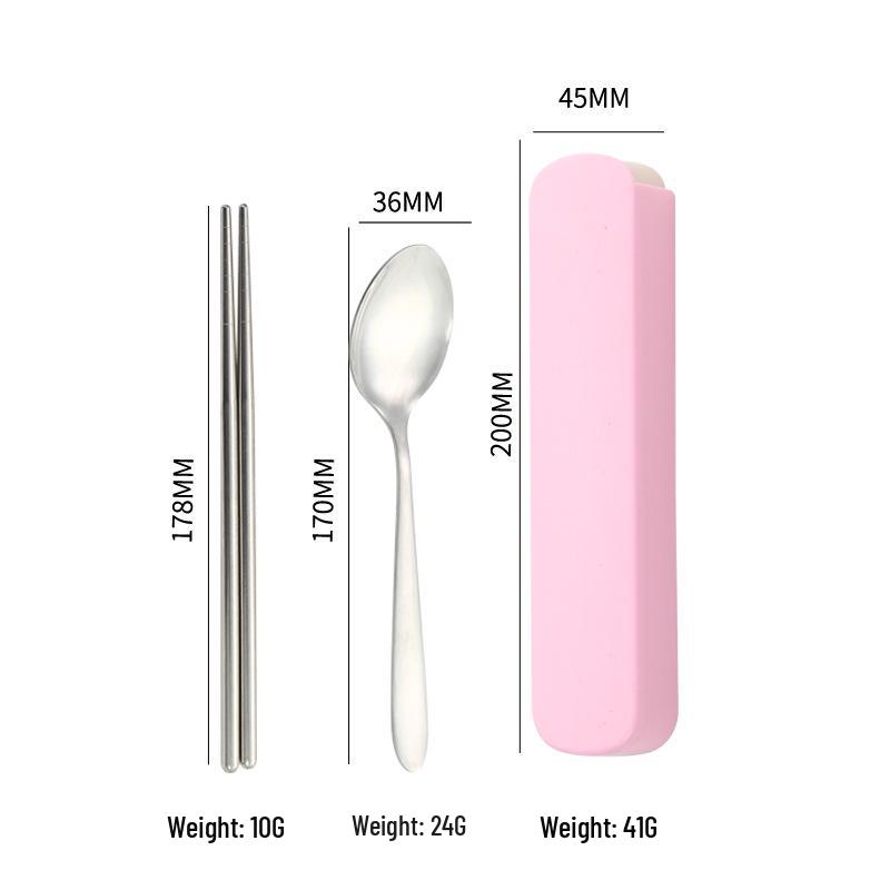 Stainless Steel Cutlery Set: Spoon, Fork & Chopsticks with Pointed Ends - Portable for Outdoor, Student, or Gift Use