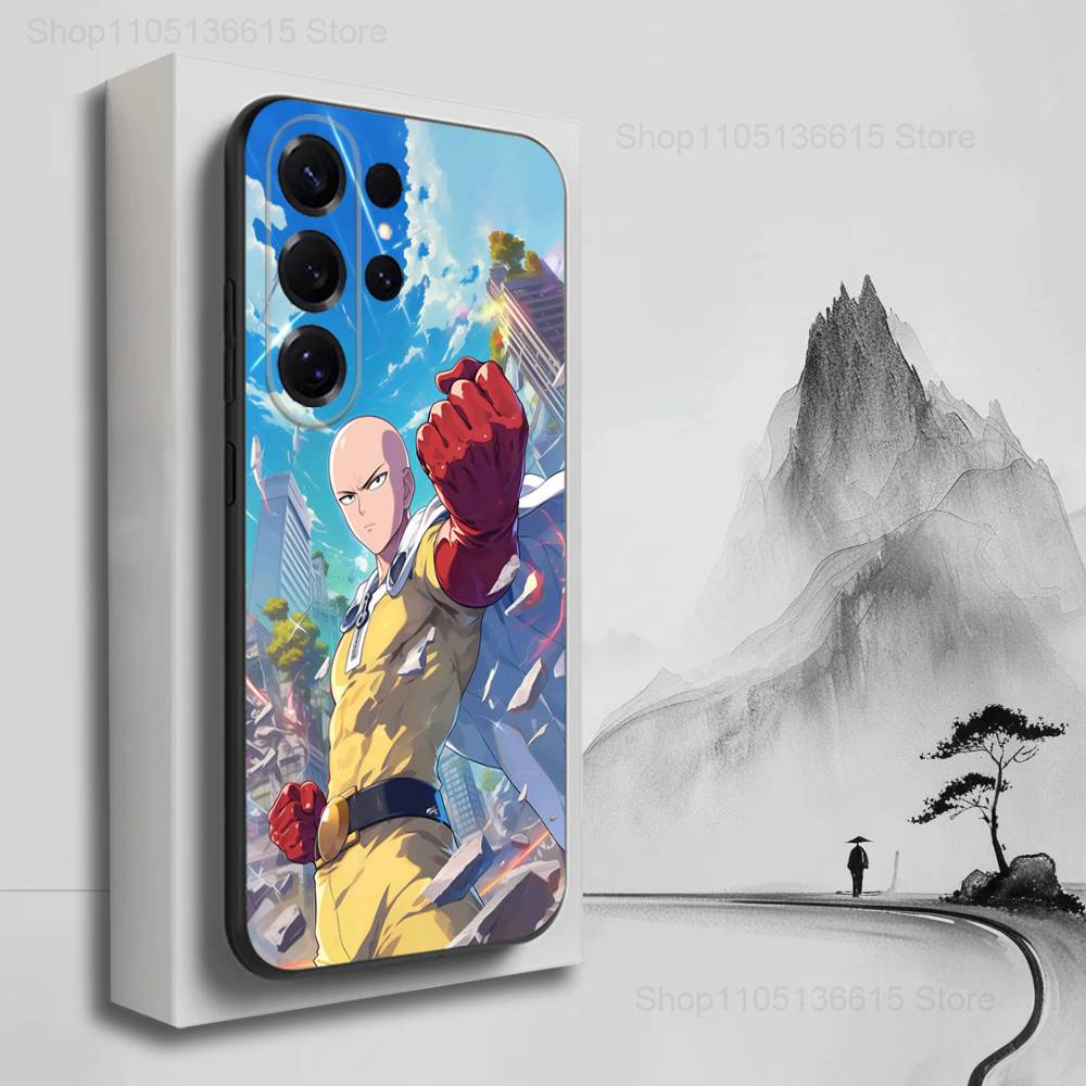 O-One P-Punch Anime Man Phone Case For Samsung S25,S24,S23,S22,S21,S20,S10,Ultra,Plus,Lite,FE,Soft Silicone Black Cover
