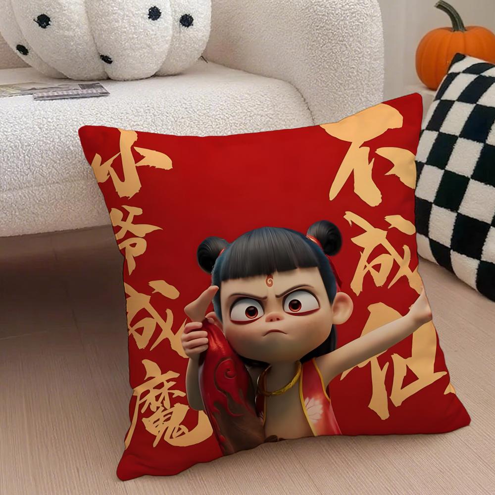 Chinese Style NNe Zha Cushion Cover Throw Pillow Cover Hidden Button Durable Polyester Chair Cushion