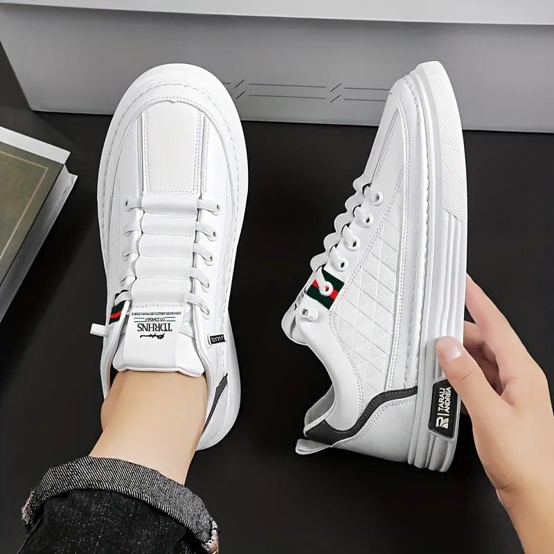 Fashion Men's Shoes 2025 Off White Shoes Sneakers New Men's Soft Leather Casual Board Shoes Soft Sole Fashion Lightweight Elastic Couple
