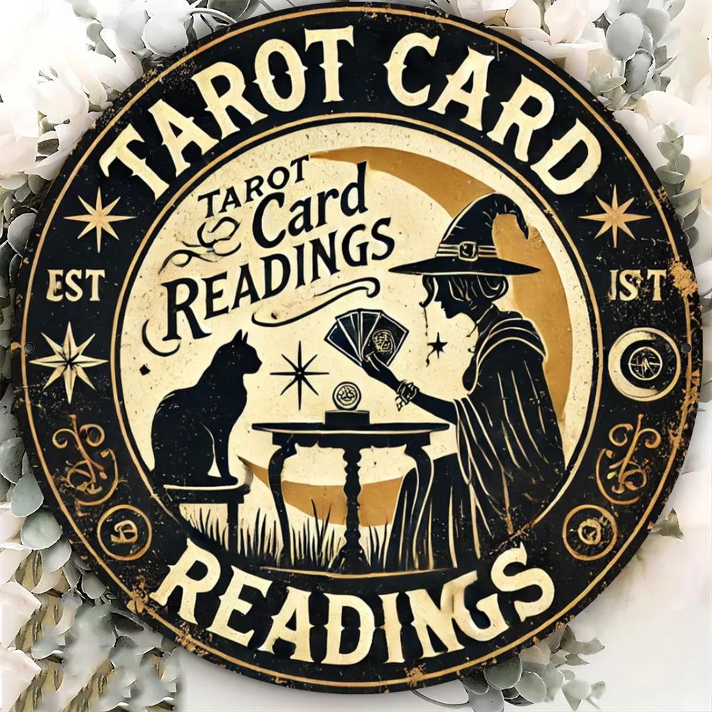 Cat Tarot Card Reading Metal Yard Sign Waterproof WeatherResistant Perfect for Halloween Decor