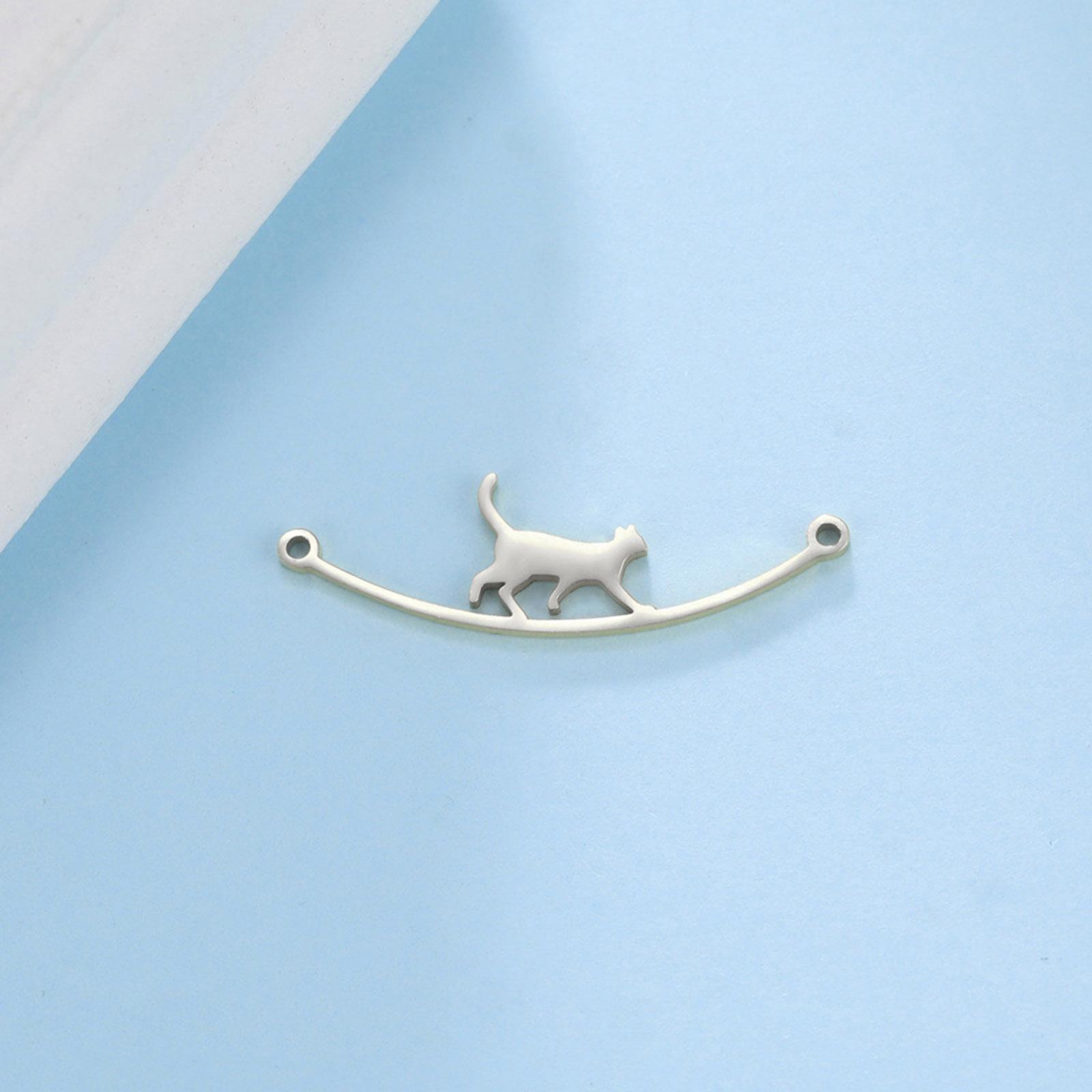 

1PC Cat Animal Connector Charms Stainless Steel Metal Simple Connector Jewelry Making Findings Diy Necklace Women Jewelry 31x9mm