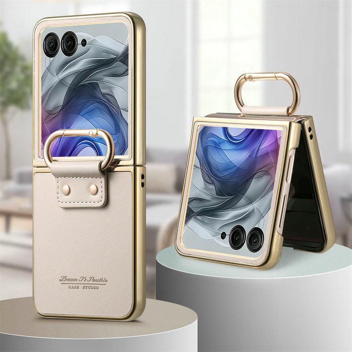 

Luxury Case for Motorola Moto Razr 60 Ultra 5G 2025 Armor Leather Back Panel Ring Cover Moto Razr 50 Ultra Case Razr Plus Funda Moto Razr 60 Ultra бежевый