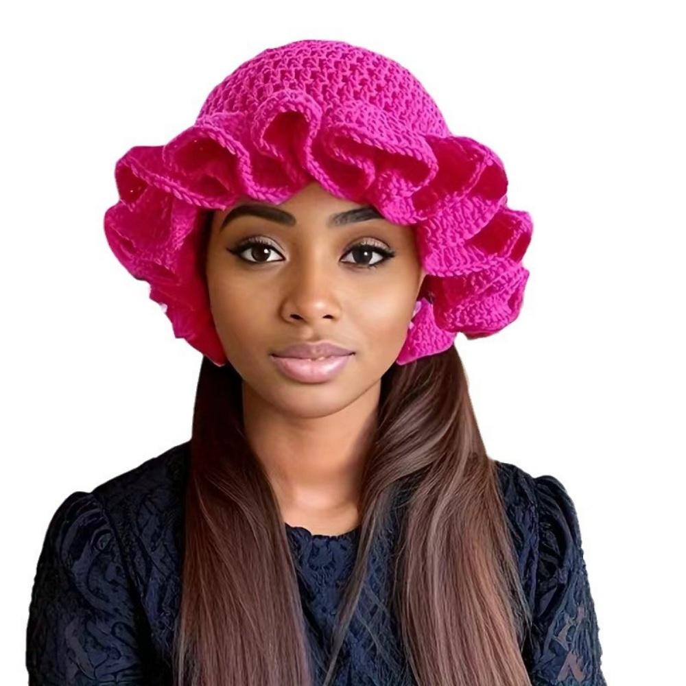 Women's Bucket Hat Colorful Crochet Ruffle Warm Stretch Knit Hat New Year Celebration Fashion Handmade Beanie Hat tool tentacle