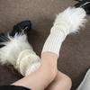 Cute Women's Artificial Furry Leg Warmers Japanese JK Lolita Autumn Winter Black White Knitted Socks Leg Warmers Sox For Women
