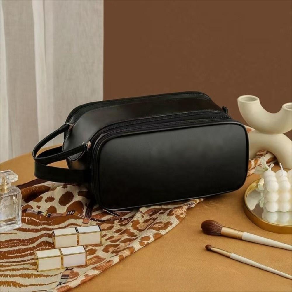 PU Leather Multifunctional Makeup Bag Double Zipper Portable Travel Bags Shower Organizer