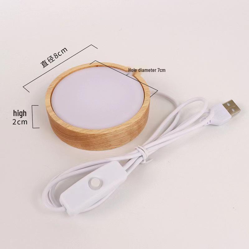 Wooden LED Acrylic Night Light Base - DIY Round Luminous Stand
