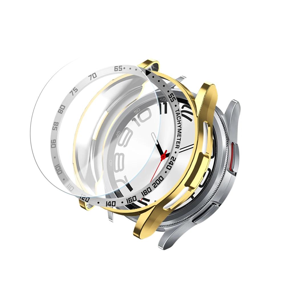 Tempered Glass+Bezel+Case for Samsung Watch 6 Classic 43mm 47mm Cover TPU Bumper All-Around Protector Clear Scratch Screen Shell