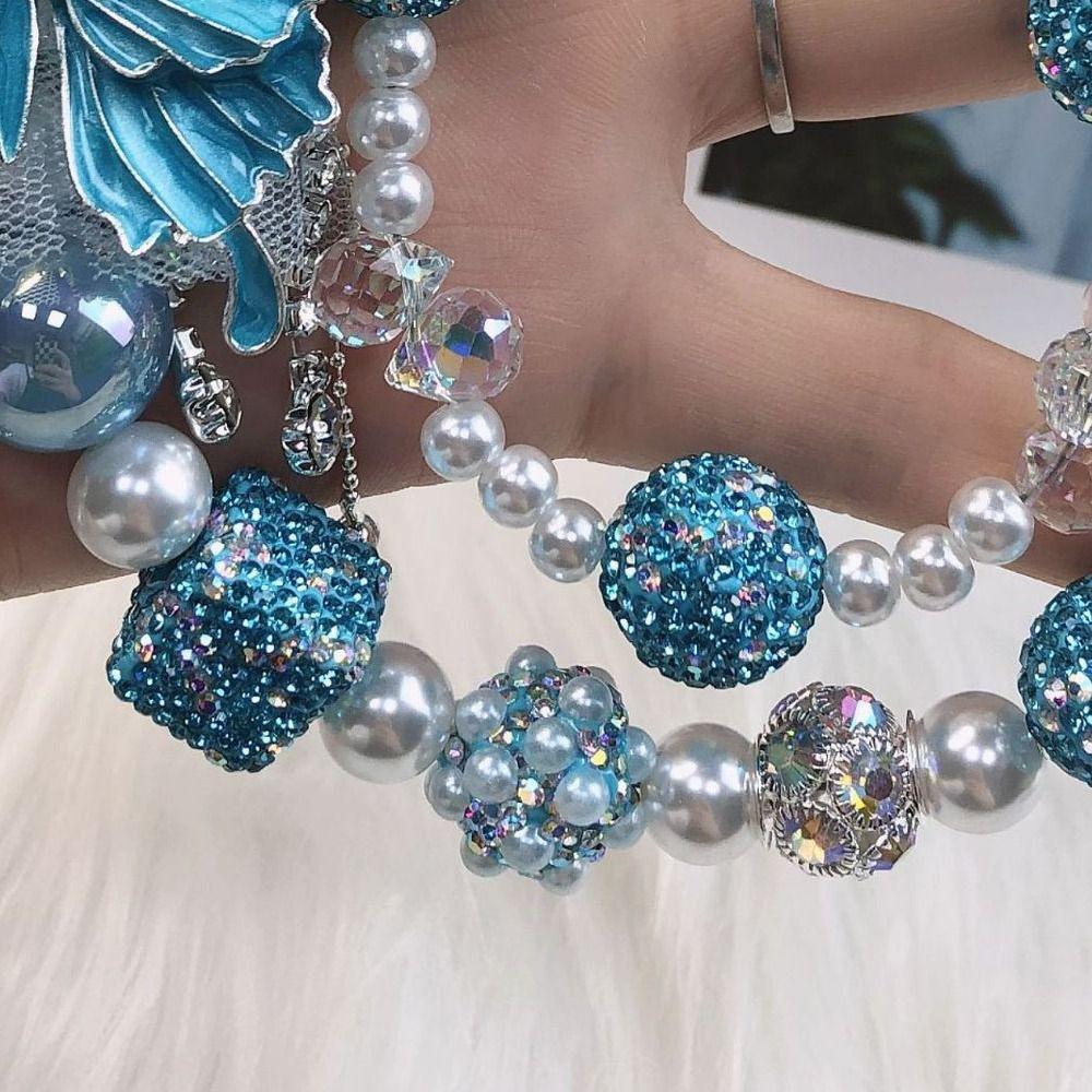 Glitter Rhinestone Phone Chain Double Layer Beaded Cell Phone Lanyard  Mobile Phone Pendant