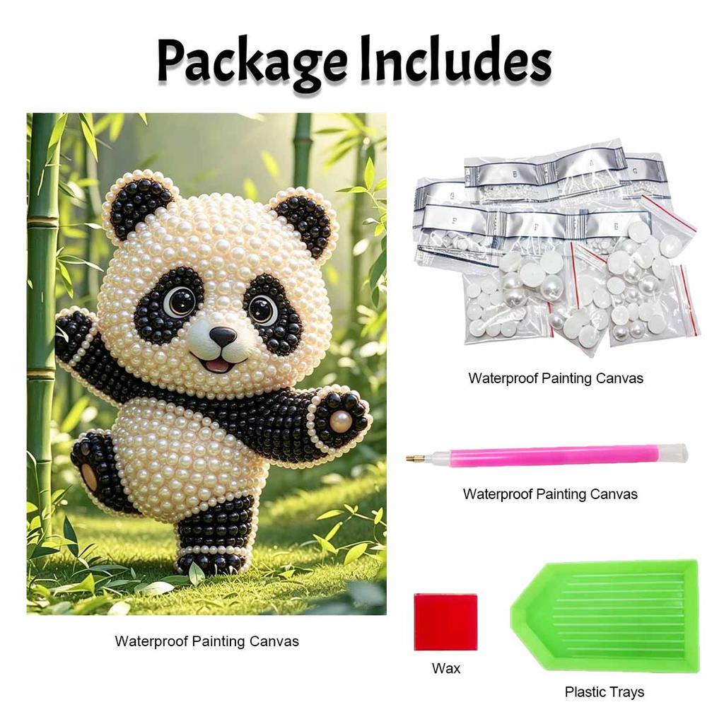 DIY Framed Pearl Painting Kit Cute Panda Bamboo 3D Sparkling Bead Art Canvas Elegant Home Wall Decor Creative Gift for Women Crafts