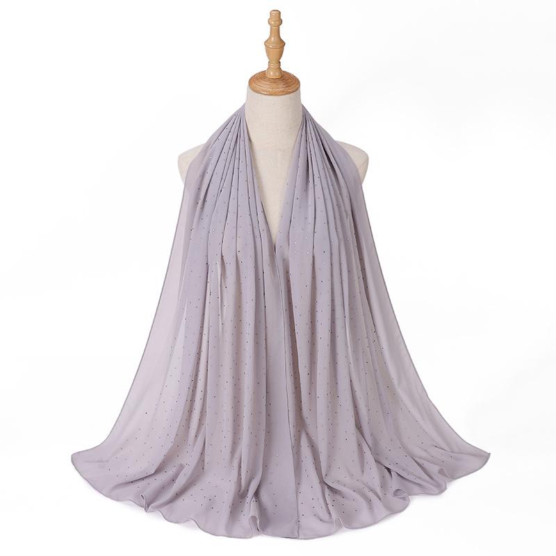 New Malaysia-Indonesia Pearl Chiffon Gypsy Hot Diamond Headscarf, Spring and Summer Long Ladies Hijab Scarf