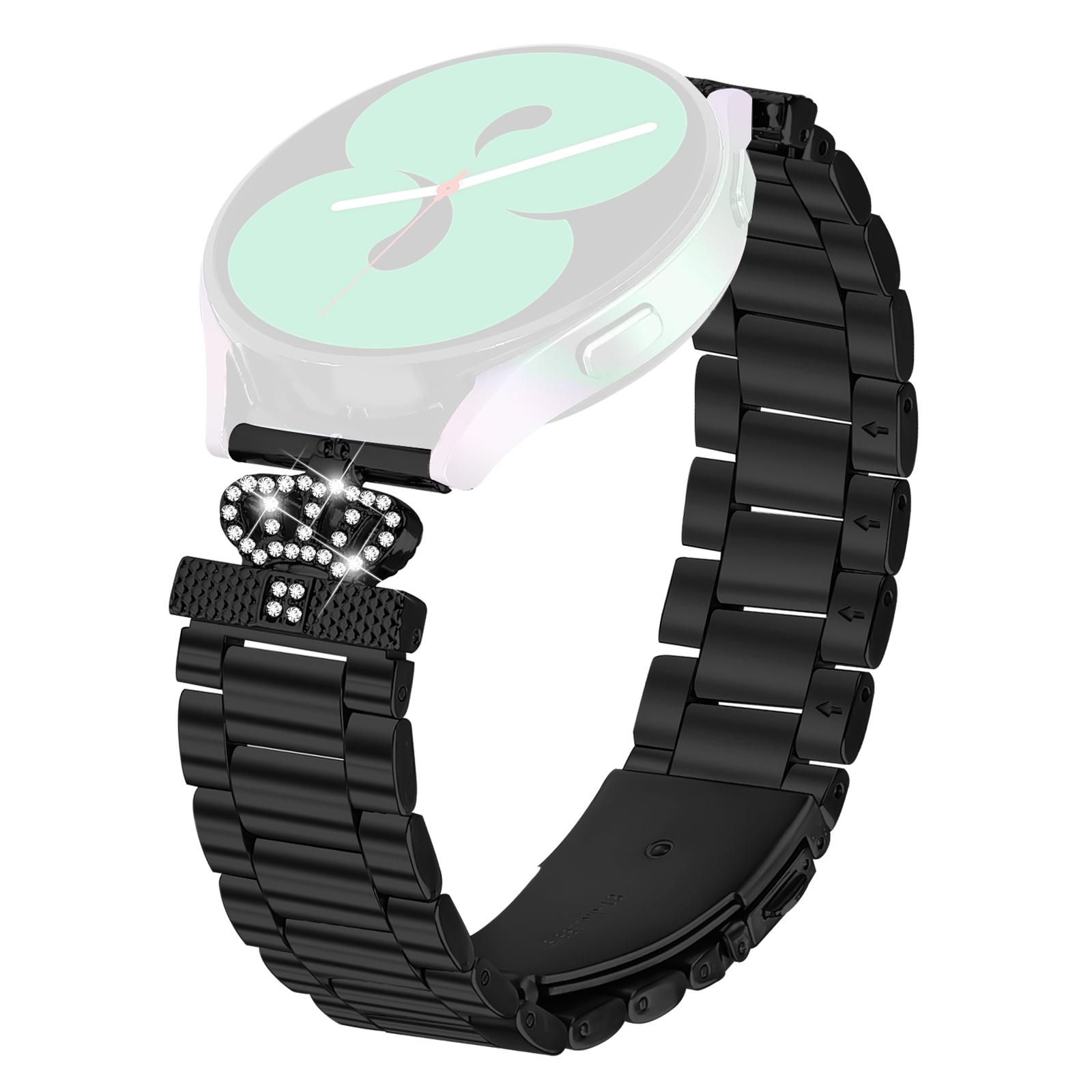 

For Garmin Instinct 2S Stainless Steel Strap Crown Shape Rhinestone Decor Watch Band Black