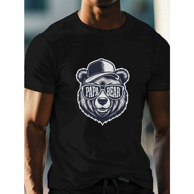 

European sizes Fashion Glasses PAPA BEAR Men s Casual Grew Neck Short Sleeve T-Shirt for Summer, XL чорний