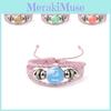 Personalized Pink Leather Braided Bracelet With Custom Zodiac Time Gemstones
