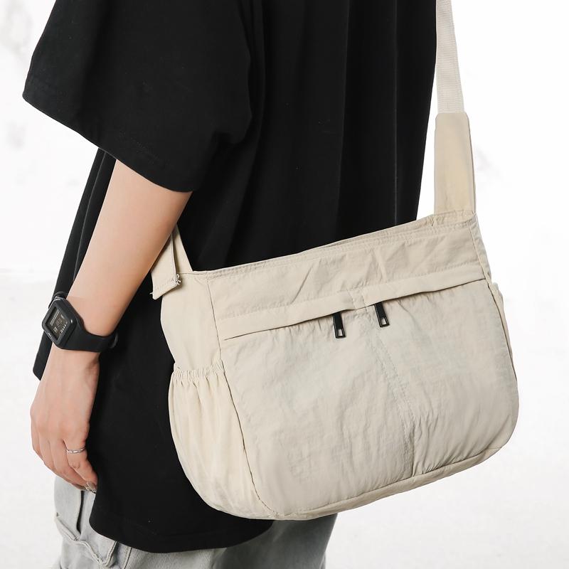 Nylon Crossbody Bag Men Women Casual Shoulder Bag with Front Pockets and Adjustable Strap