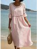 Damen Ausgeschnittenes Lässiges Lockeres Baumwoll-Leinen Sommerkleid