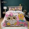 Cartoon Owl Duvet Cover Set King Size Owls In Love Print Cute Partners Couples Twin Bedding Set Soft Microfiber Comforter Cover