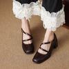 Krazing Pot Sheepskin Round Toe Size 41 Chunky High Heels Buckle Straps Vintage Autumn Pumps