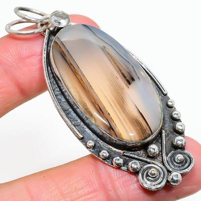 Natural Botswana Agate, Topaz Gemstone 925 Sterling Silver Pendant 2.76" V8y91