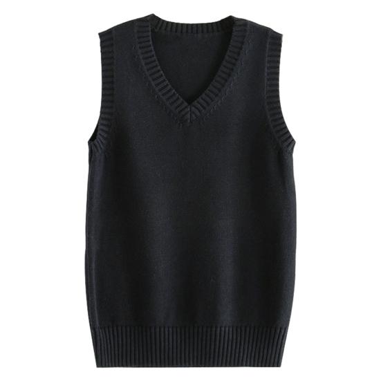 Damen Strickweste V-Ausschnitt Ärmellos Rippenbesatz Einfarbig Weste Tops Herbst Winter Lockere Passform Strickmode