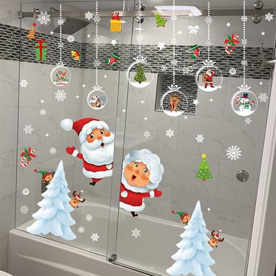 Weihnachts Fensteraufkleber Schneeflocke Weihnachtsmann für Glas Weihnachtsdekorationen Feiertag Zuhause Neujahr Fensterdeko DIY Party