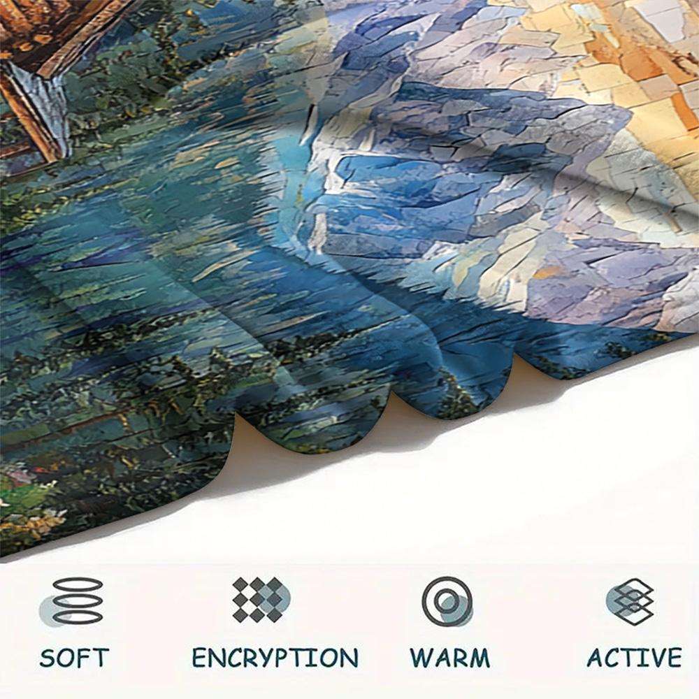 Village Print Flannel Blanket, High Quality Comfortable for All Seasons, Home Decor, Warmth and Comfort, Perfect for Christmas Gifts