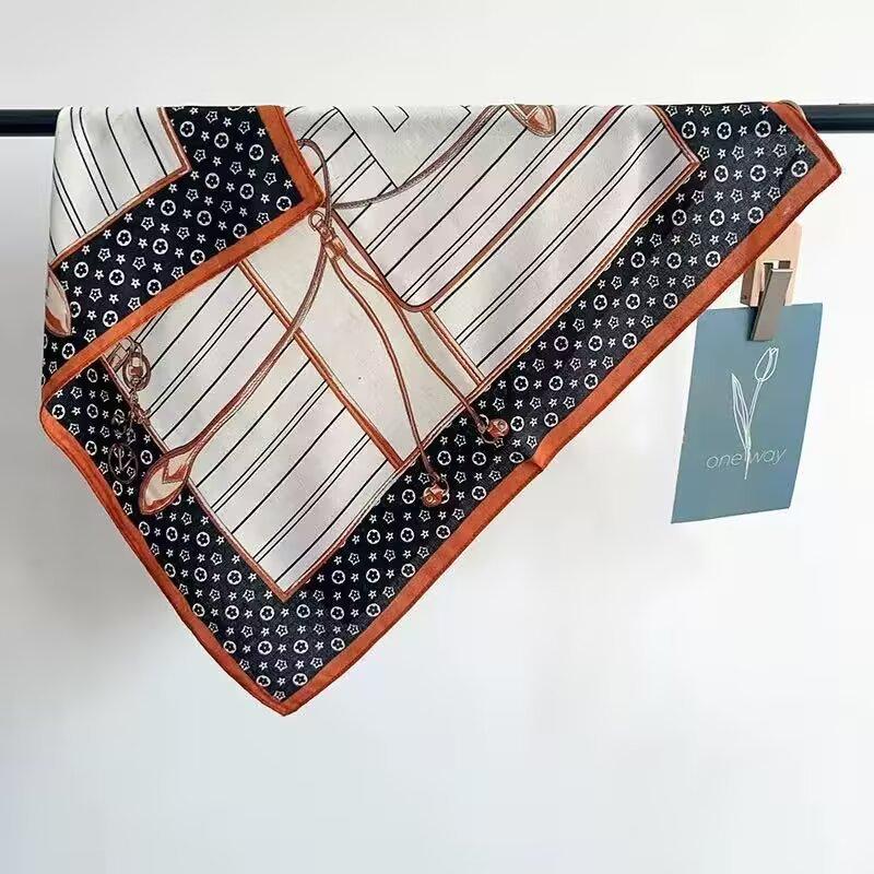 New high-end scarf green imitation silk scarf light luxury high-end cashew flower Korean pattern spring and autumn models