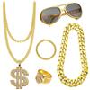 Hip-hop Exaggerated Punk Alloy US Gold Chain Necklace Glasses Ring Bracelet Set