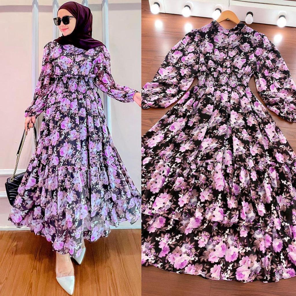 M237# New Ruffle Print Muslim Dress - Middle East TK Indonesia