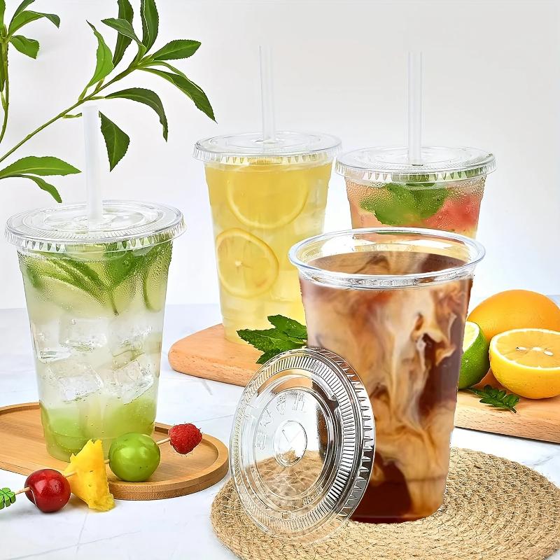 50pcs/Set 12/16oz Clear Plastic Cup with Lids Disposable Cups for Iced Coffee or Juice Party Smoothie Milkshake Cold Drinks