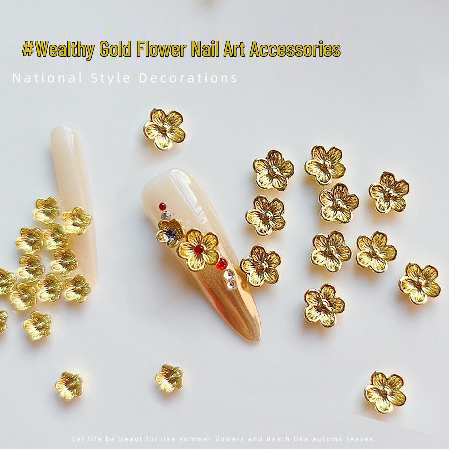 

Golden Camellia 3D Luxury Alloy Flower Nail Rhinestones 6MM [10 pieces pack]